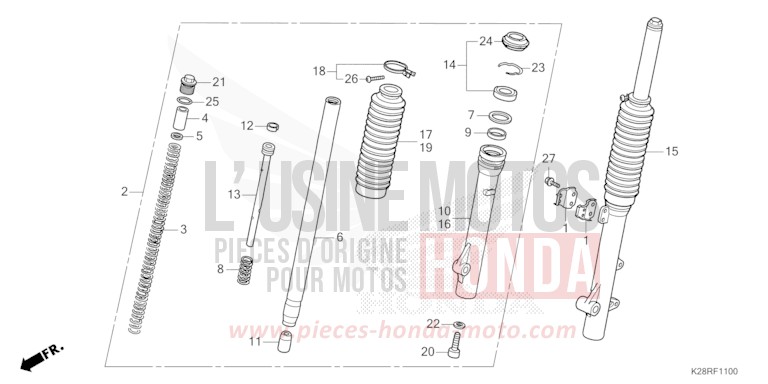 FOURCHETTE AVANT de CRF125F "Petites Roues" EXTREME RED (R292) 2025